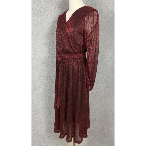 Grace Karin Women's Flowy Wrap V-Neck Midi Glitter Chiffon Dress Red Small NWTs - Picture 4 of 8